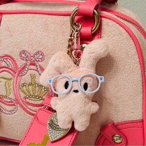 🆕🐰 Plush Nerd Pink Velour Bunny Keychain Charm NWT🥰